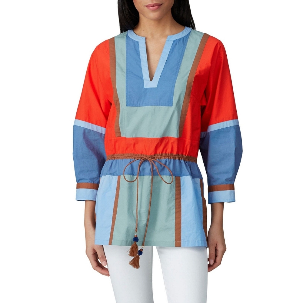 🆕️ Tory Burch Colorblock Poplin Tunic Sz 4 Dopamine Dressing Resortwear Coastal